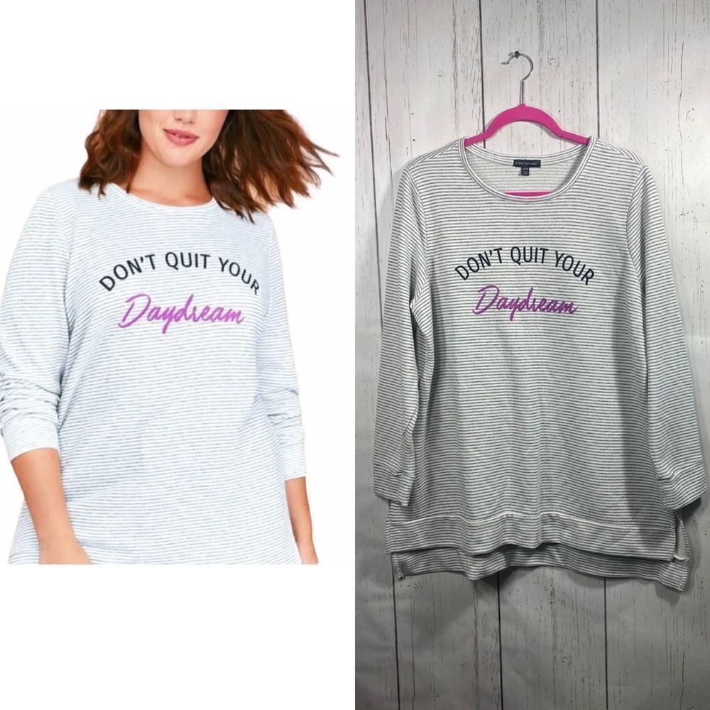 Lane Bryant Womens Striped Don't Quit Your Daydream Pull Over Sweatshirt